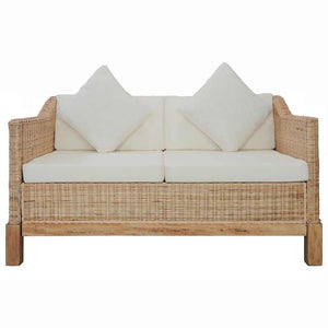 vidaXL 2-Piece Sofa Set with Cushions Natural Rattan