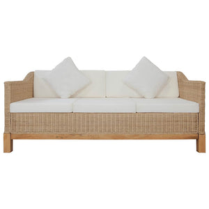 vidaXL 2-Piece Sofa Set with Cushions Natural Rattan