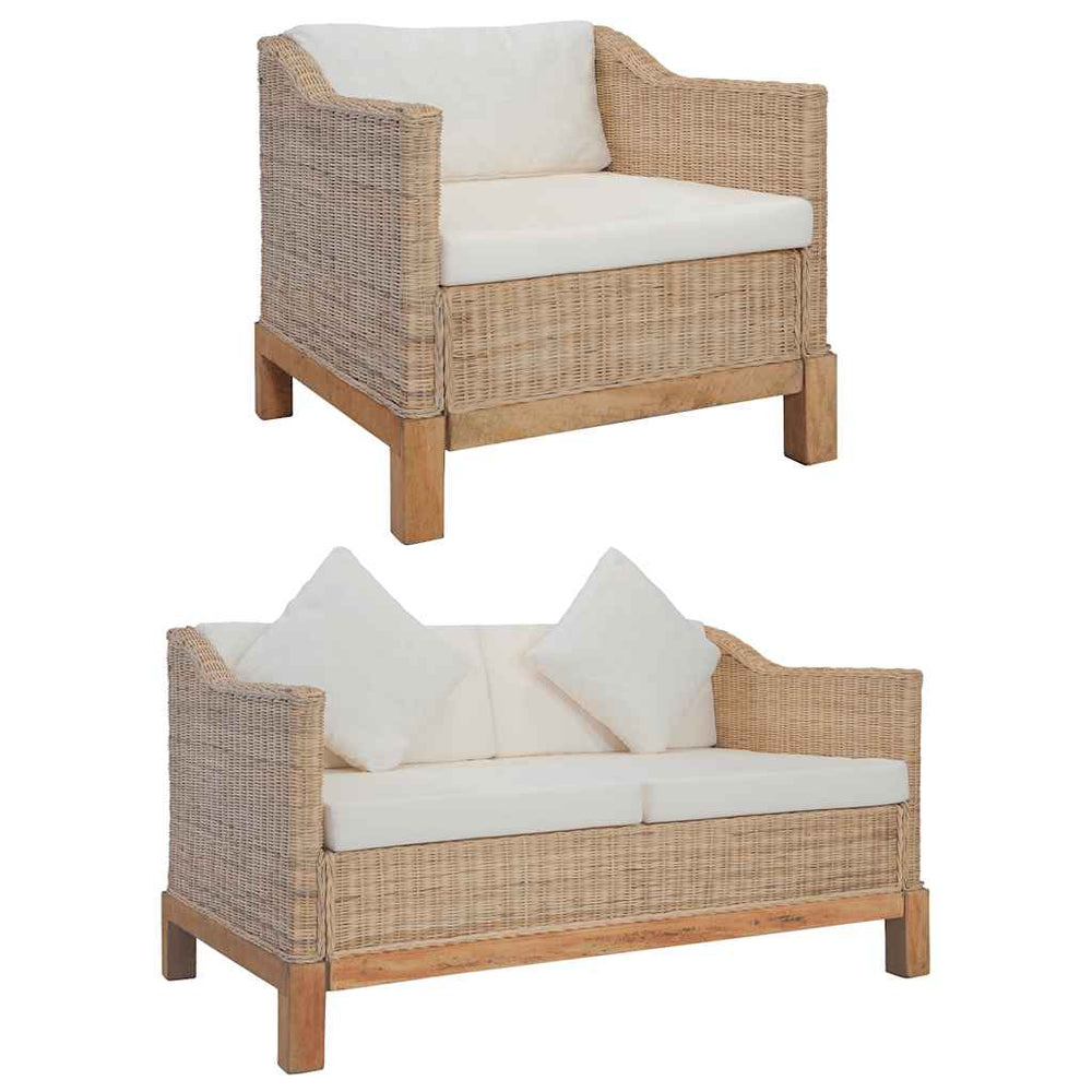 vidaXL 3-Piece Sofa Set with Cushions Natural Rattan