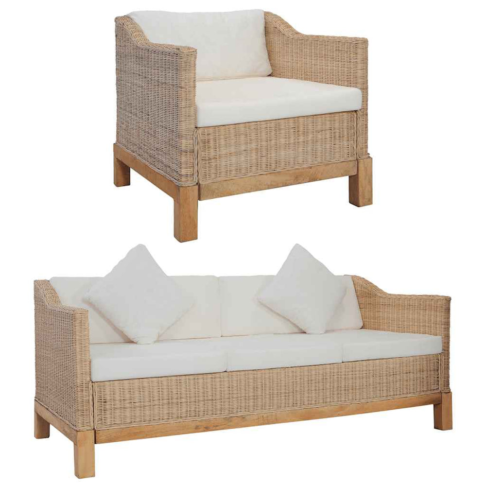 vidaXL 2-Piece Sofa Set with Cushions Natural Rattan