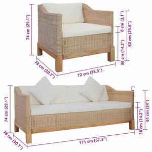 vidaXL 2-Piece Sofa Set with Cushions Natural Rattan