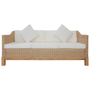 vidaXL 2-Piece Sofa Set with Cushions Natural Rattan