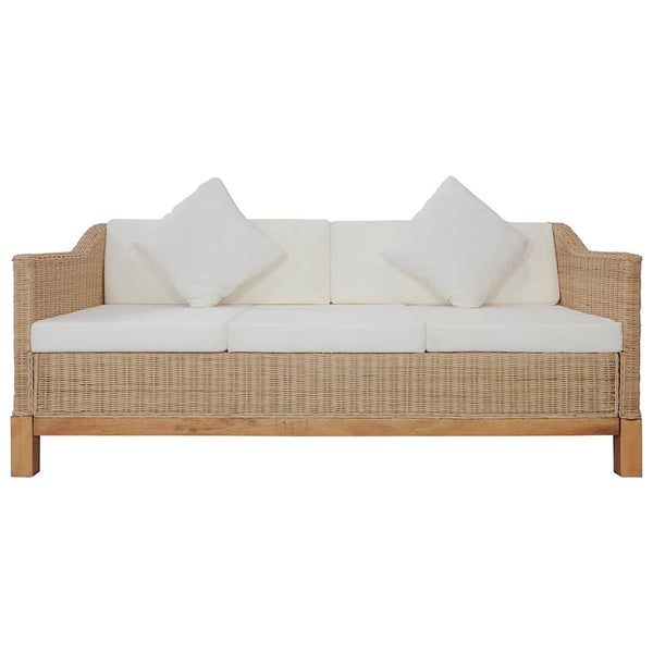 vidaXL 2-Piece Sofa Set with Cushions Natural Rattan