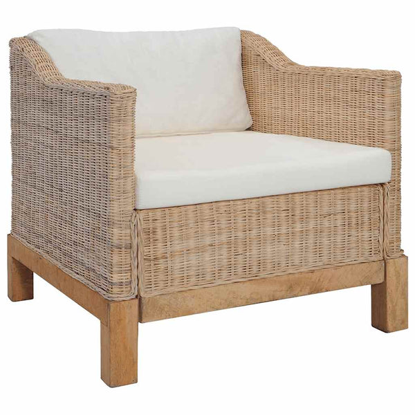 vidaXL 2-Piece Sofa Set with Cushions Natural Rattan
