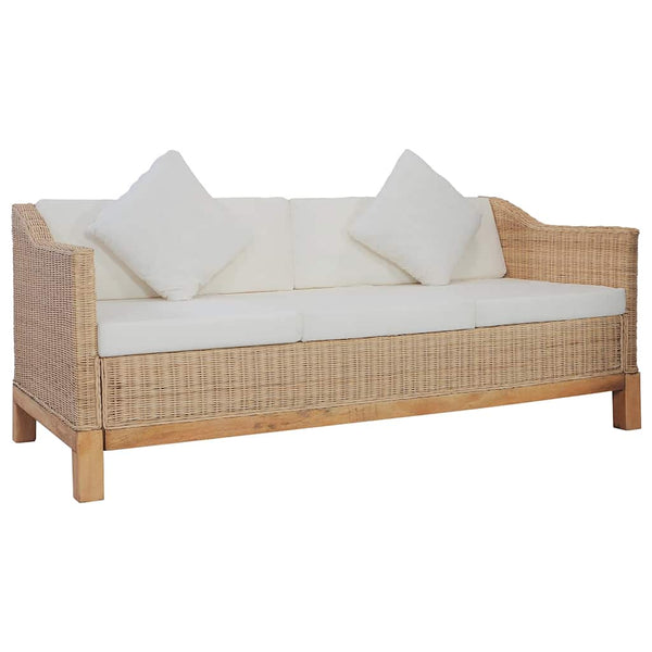 vidaXL 2-Piece Sofa Set with Cushions Natural Rattan