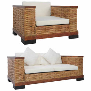 vidaXL 2-Piece Sofa Set with Cushions Brown Natural Rattan