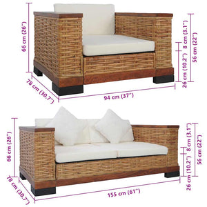 vidaXL 2-Piece Sofa Set with Cushions Brown Natural Rattan