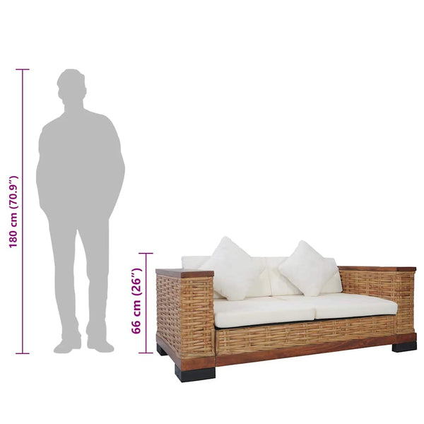 vidaXL 2-Piece Sofa Set with Cushions Brown Natural Rattan
