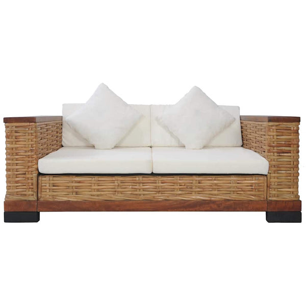 vidaXL 2-Piece Sofa Set with Cushions Brown Natural Rattan