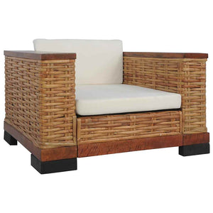 vidaXL 2-Piece Sofa Set with Cushions Brown Natural Rattan