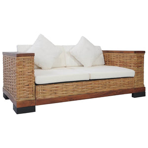 vidaXL 2-Piece Sofa Set with Cushions Brown Natural Rattan