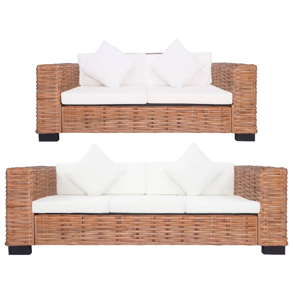 vidaXL 2-Piece Sofa Set with Cushions Natural Rattan