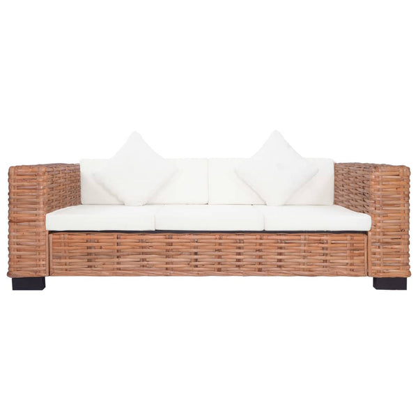 vidaXL 2-Piece Sofa Set with Cushions Natural Rattan