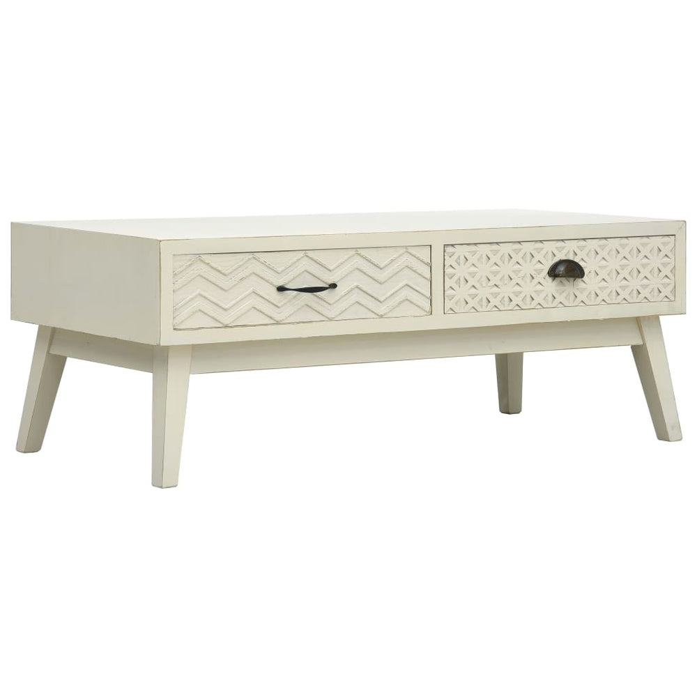 vidaXL Coffee Table with 2 Drawers Carved Grey 110x50x40 cm Wood