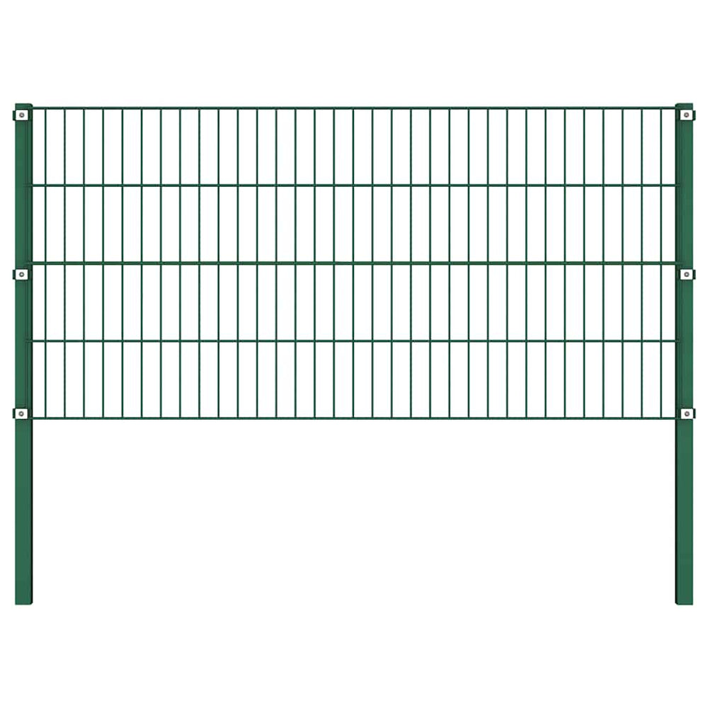 vidaXL Fence Panel with Posts Iron 349 x 80 cm Green