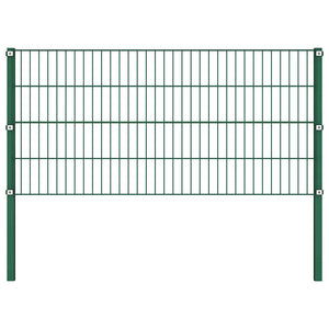 vidaXL Fence Panel with Posts Iron 349 x 80 cm Green