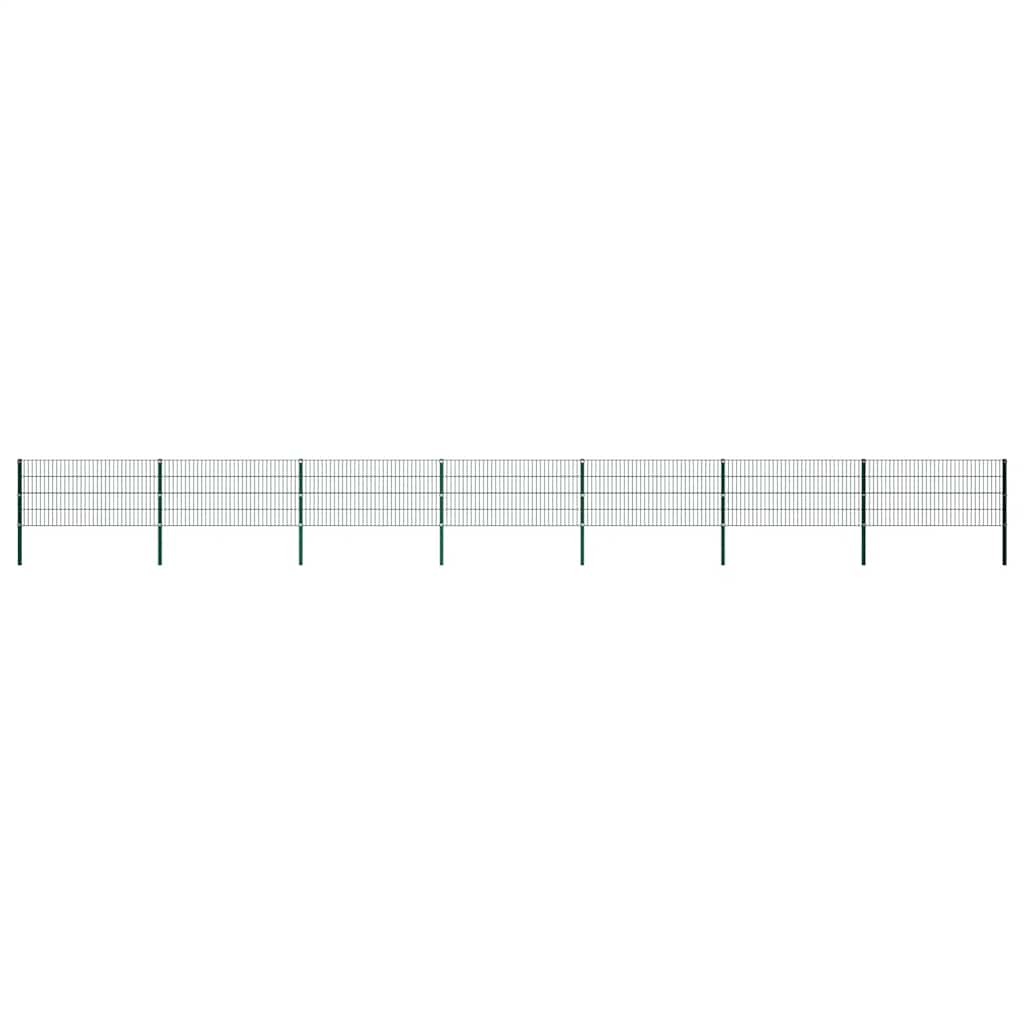 vidaXL Fence Panel with Posts Iron 1212 x 80 cm Green