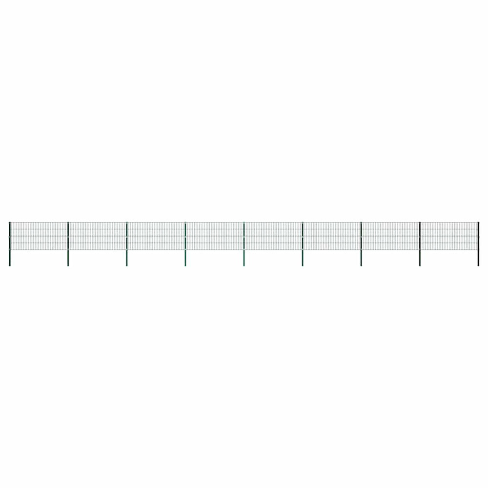 vidaXL Fence Panel with Posts Iron 1385 x 80 cm Green