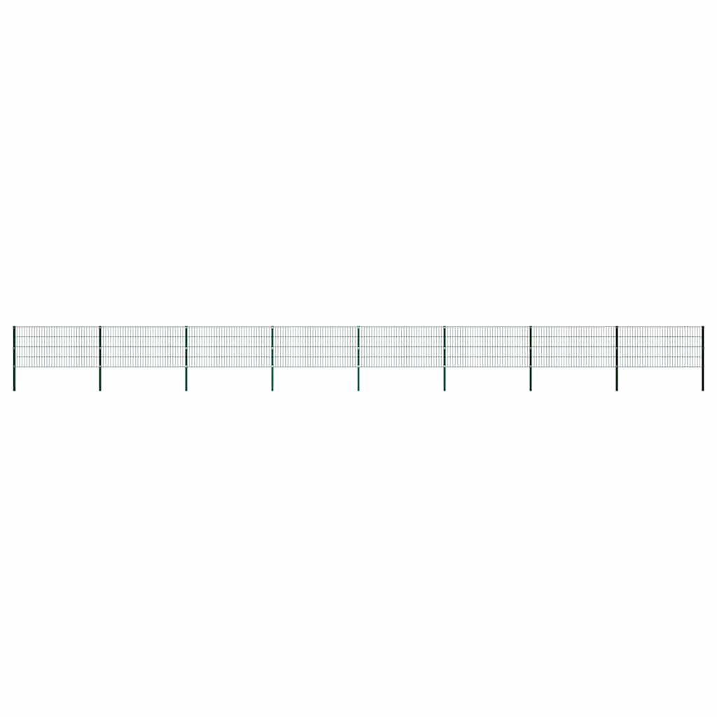 vidaXL Fence Panel with Posts Iron 1385 x 80 cm Green