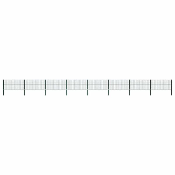 vidaXL Fence Panel with Posts Iron 1385 x 80 cm Green