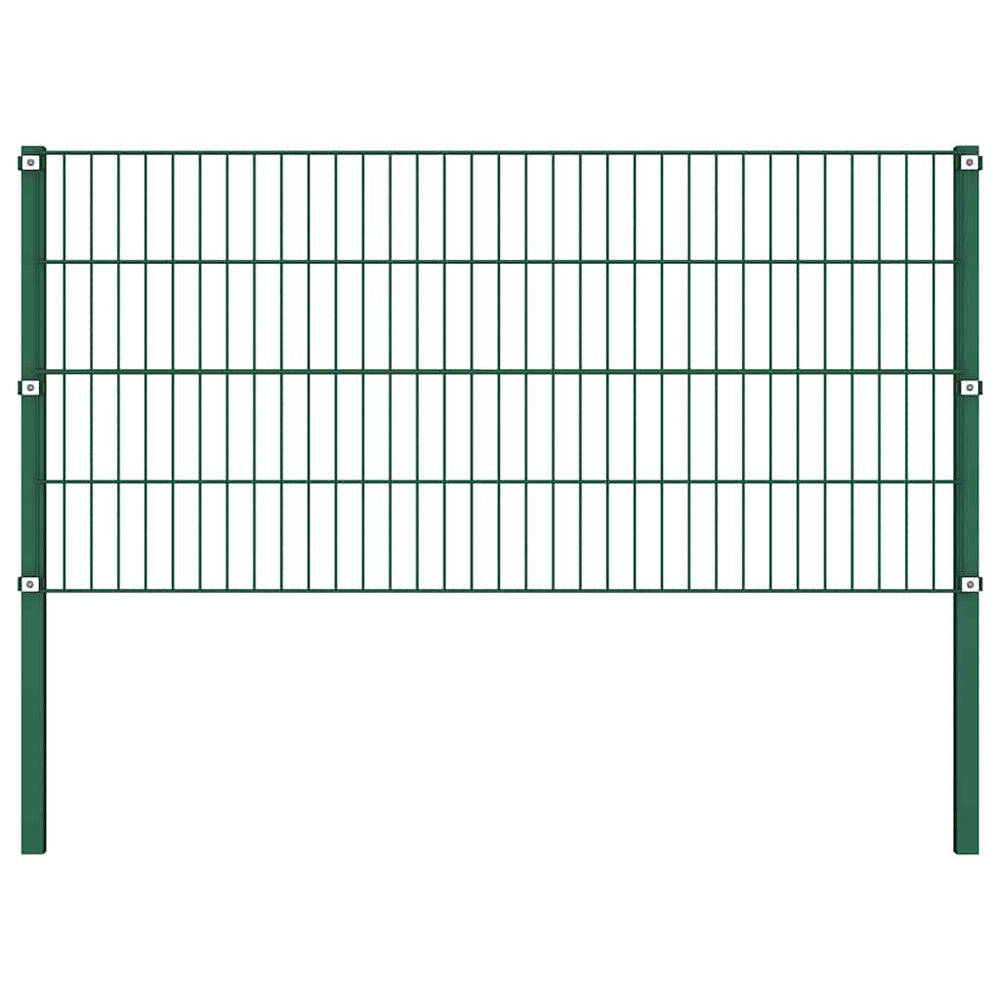 vidaXL Fence Panel with Posts Iron 1385 x 80 cm Green