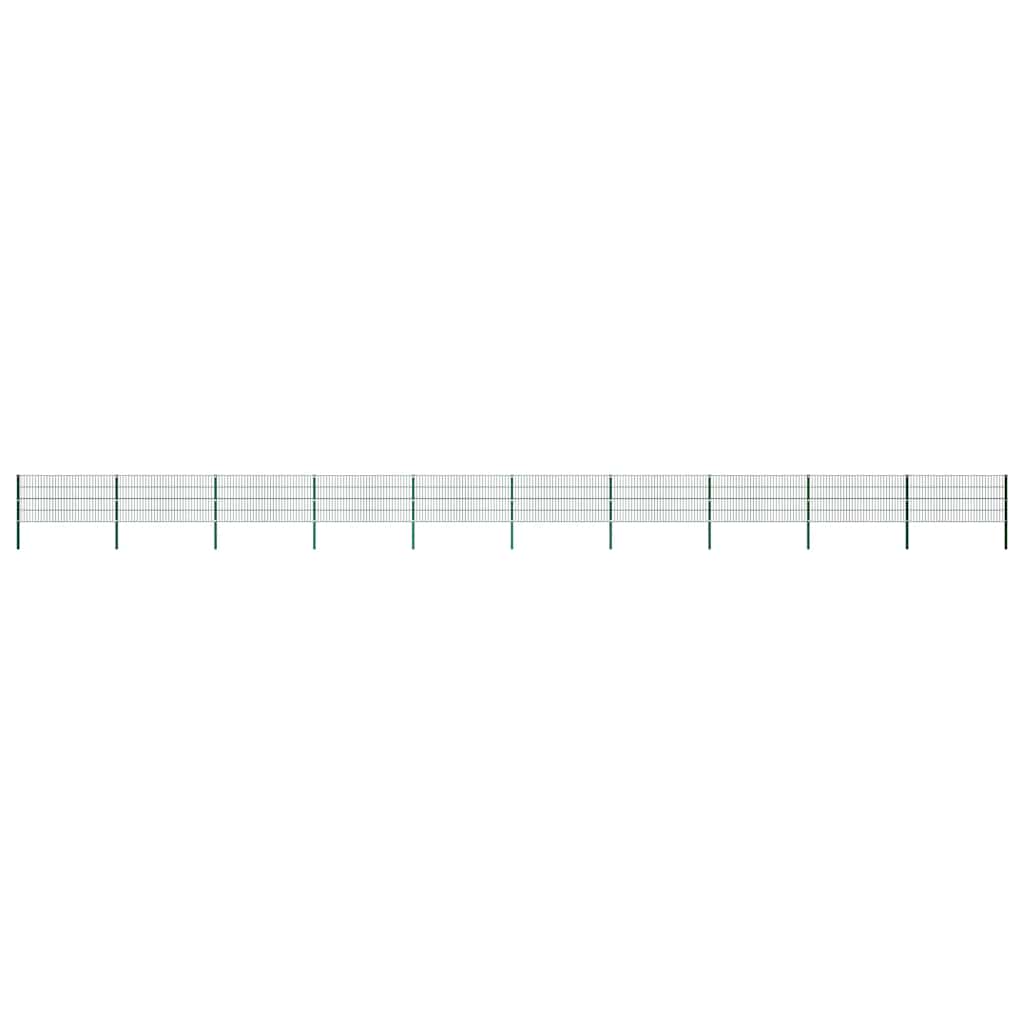 vidaXL Fence Panel with Posts Iron 1730 x 80 cm Green