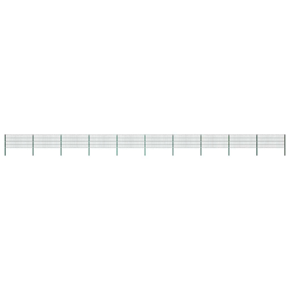 vidaXL Fence Panel with Posts Iron 1730 x 80 cm Green