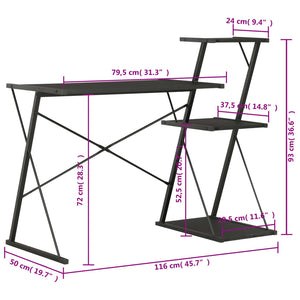 vidaXL Desk with Shelves Black 116x50x93 cm