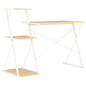vidaXL Desk with Shelves White and Oak 116x50x93 cm