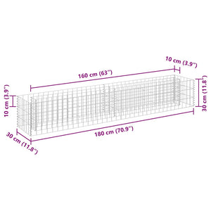 vidaXL Gabion Raised Garden Bed Galvanised Steel 180x30x30 cm