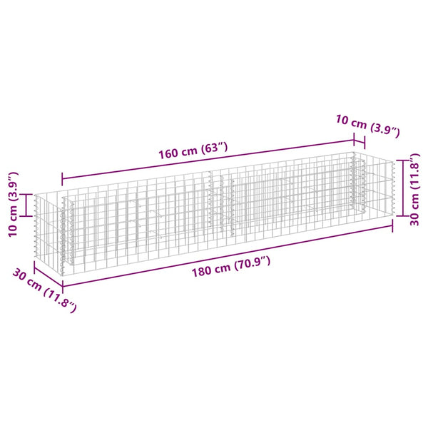 vidaXL Gabion Raised Garden Bed Galvanised Steel 180x30x30 cm