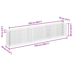 vidaXL Galvanized Steel Raised Gabion Garden Bed 270x30x60 cm