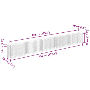 vidaXL Galvanized Steel Raised Garden Bed Gabion 450x30x60 cm