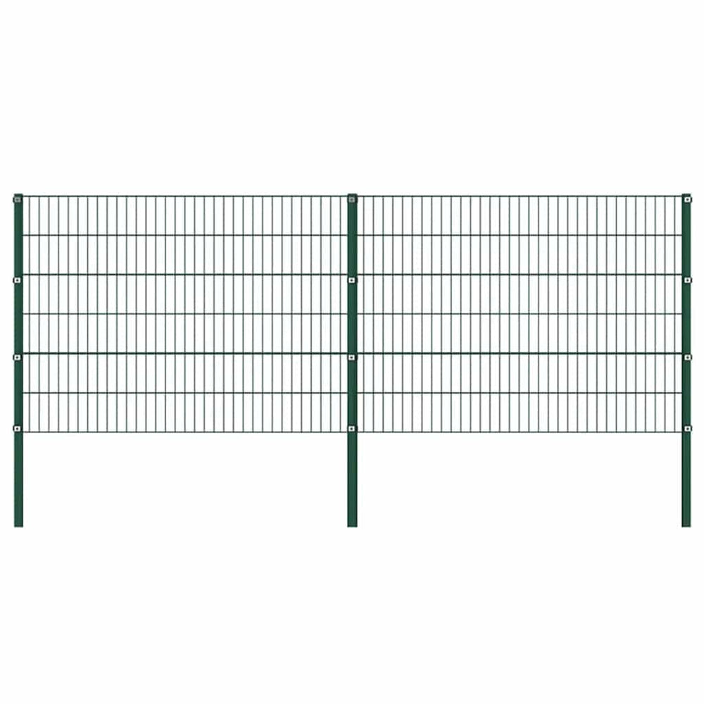 vidaXL Fence Panel with Posts Iron 349 x 120 cm Green