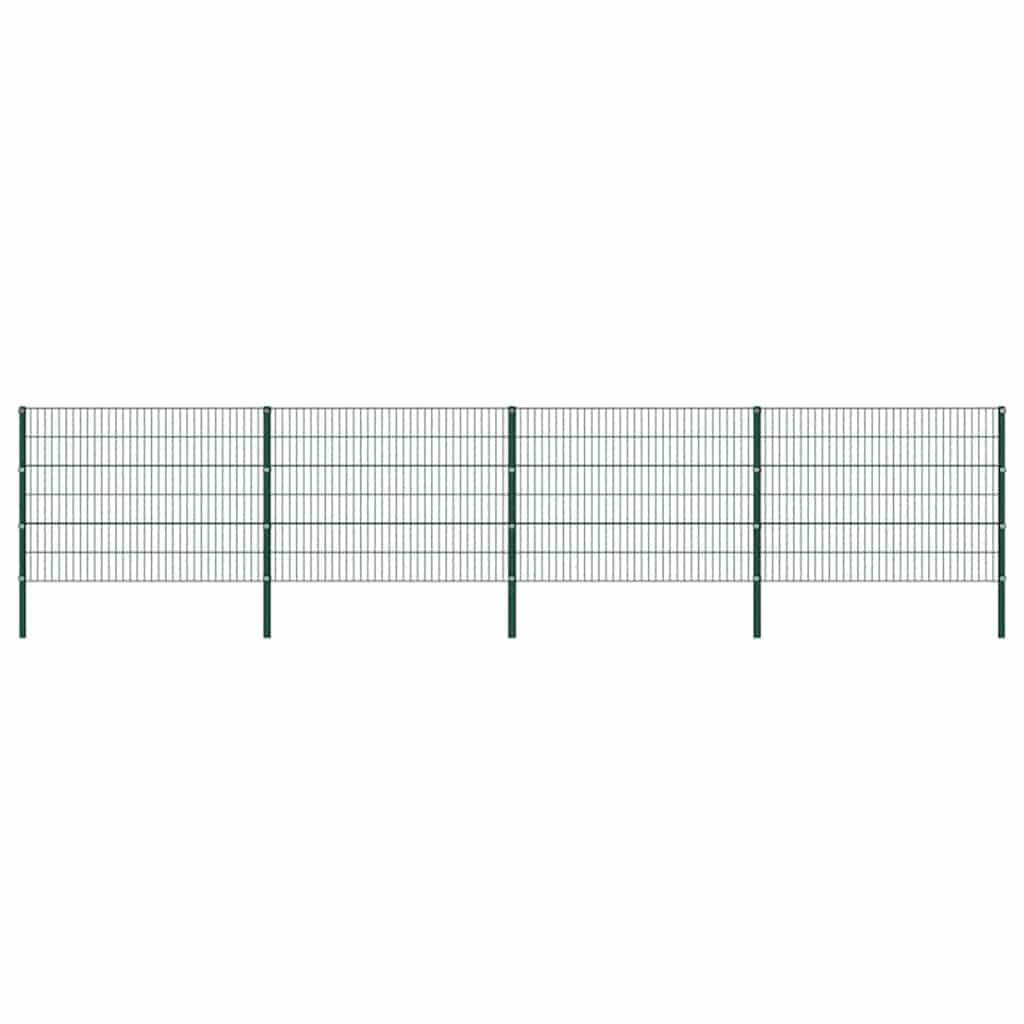 vidaXL Fence Panel with Posts Iron 694.5 x 120 cm Green