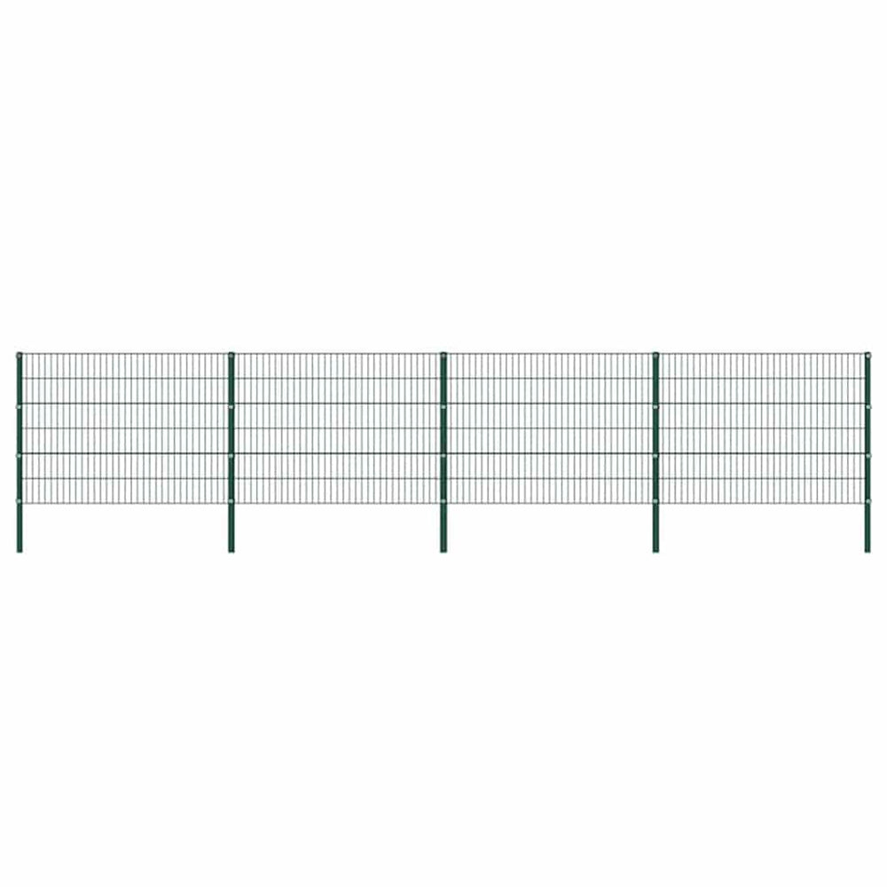 vidaXL Fence Panel with Posts Iron 694.5 x 120 cm Green