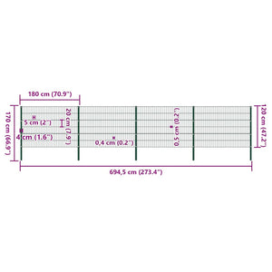 vidaXL Fence Panel with Posts Iron 694.5 x 120 cm Green