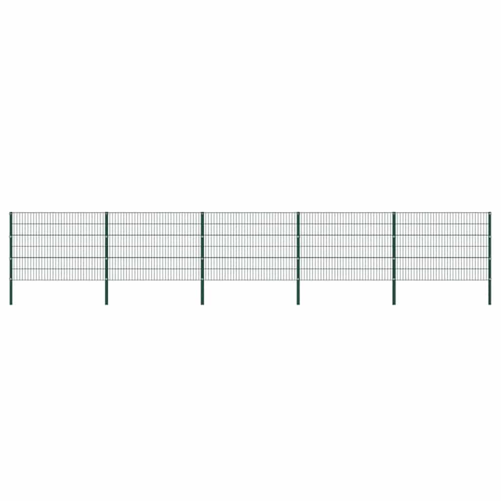 vidaXL Fence Panel with Posts Iron 867 x 120 cm Green