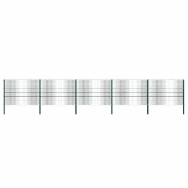 vidaXL Fence Panel with Posts Iron 867 x 120 cm Green