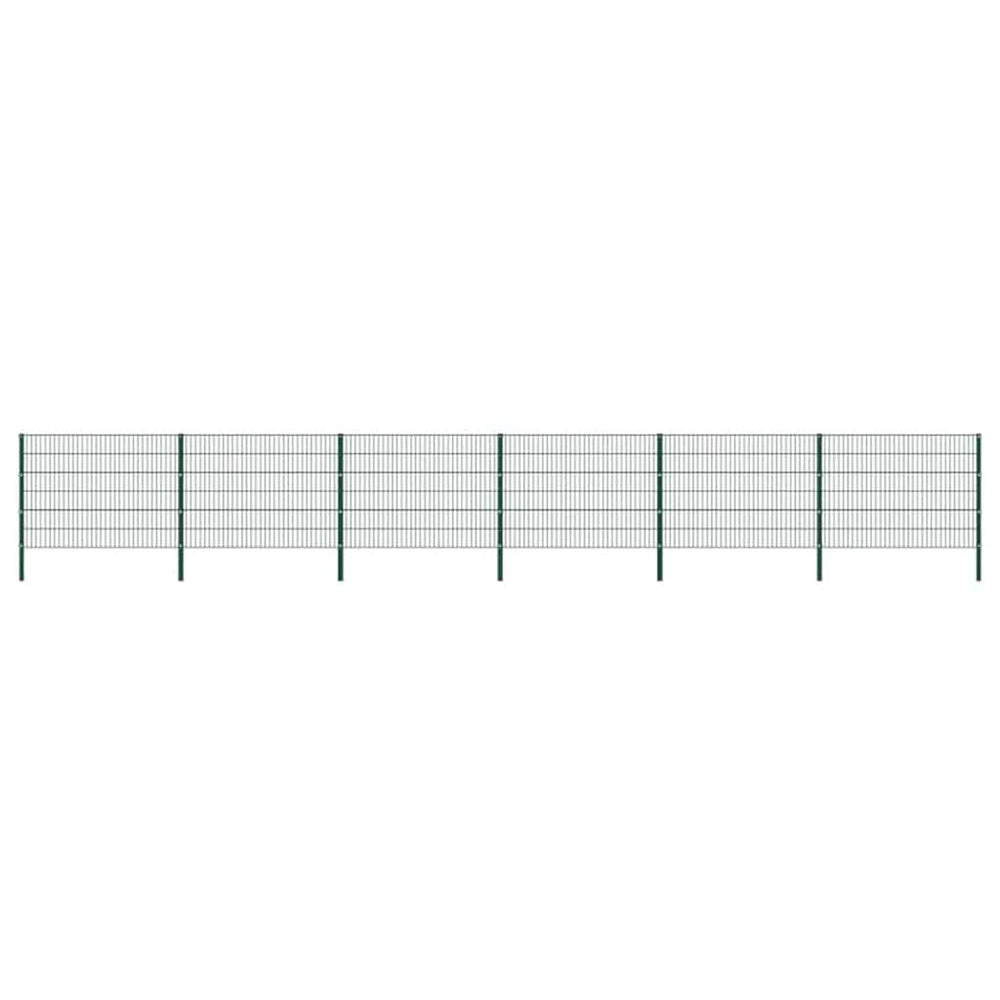 vidaXL Fence Panel with Posts Iron 1040 x 120 cm Green