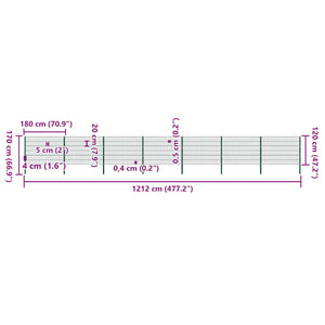 vidaXL Fence Panel with Posts Iron 1212 x 120 cm Green