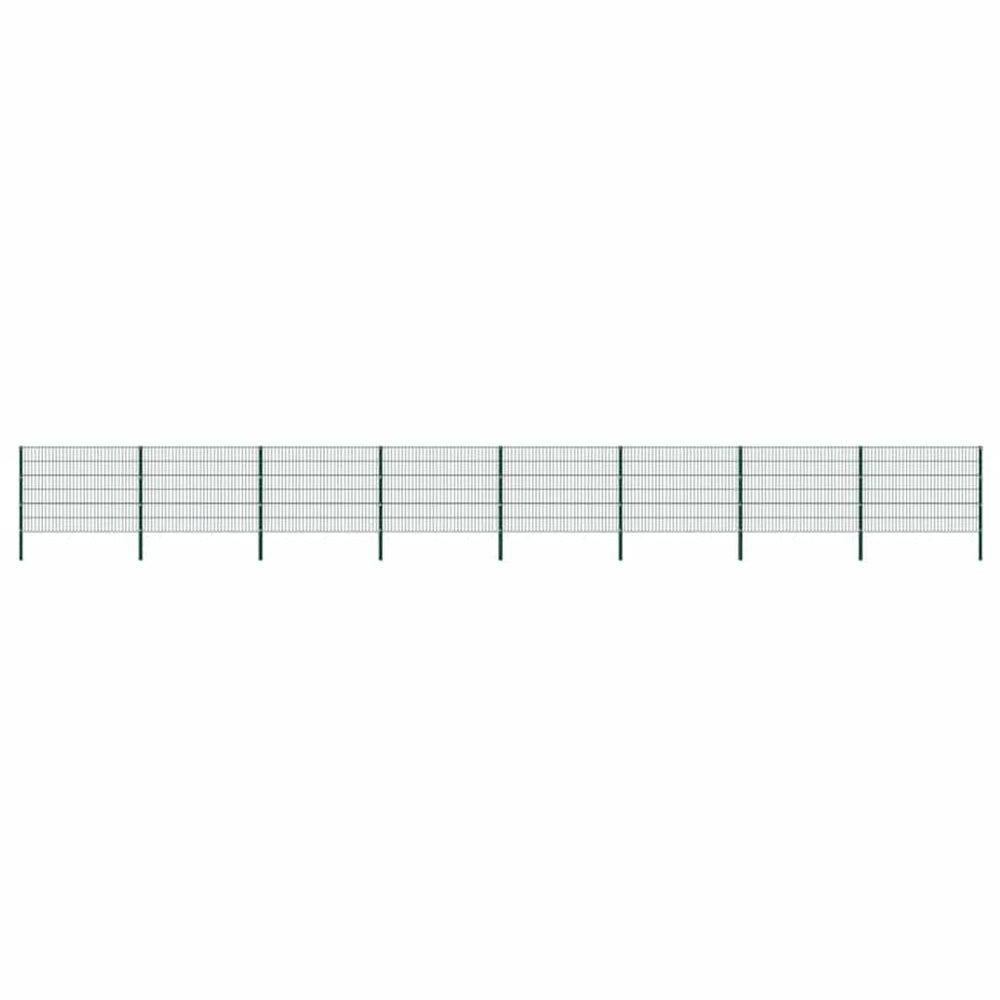 vidaXL Fence Panel with Posts Iron 1385 x 120 cm Green