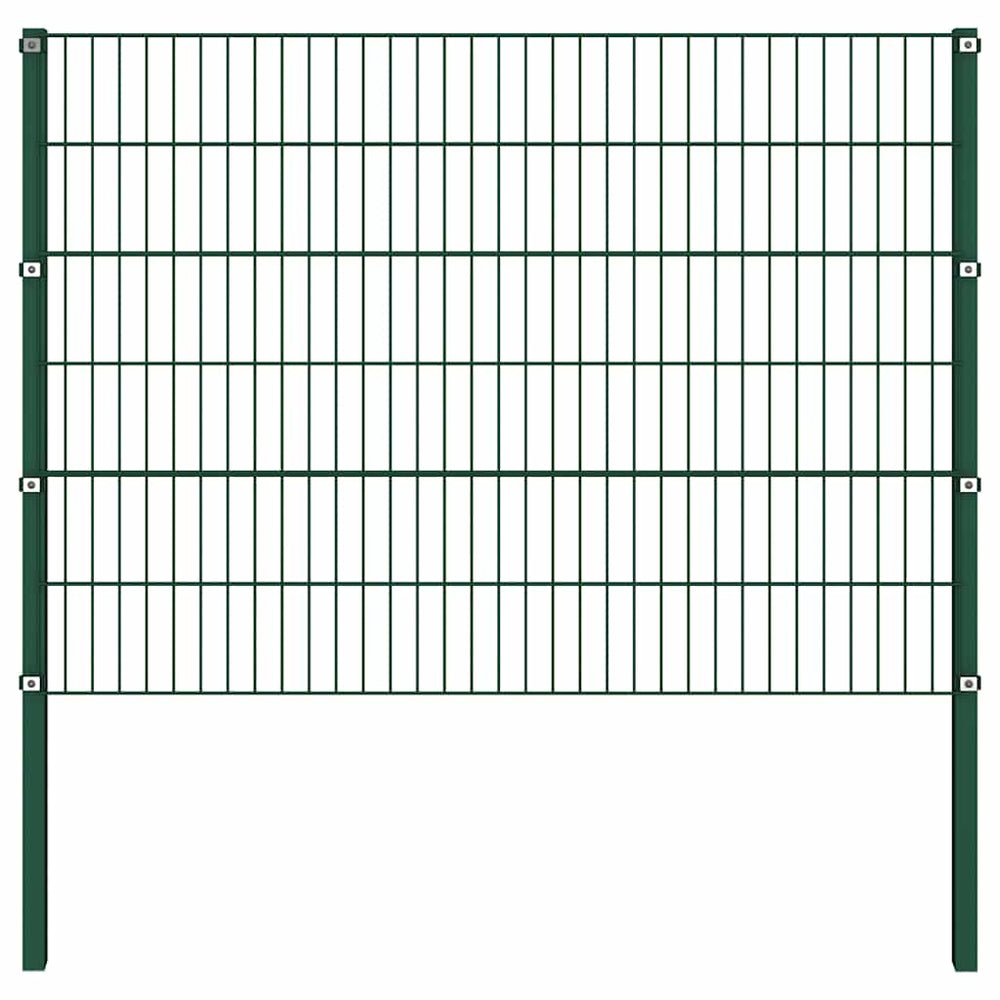 vidaXL Fence Panel with Posts Iron 1385 x 120 cm Green
