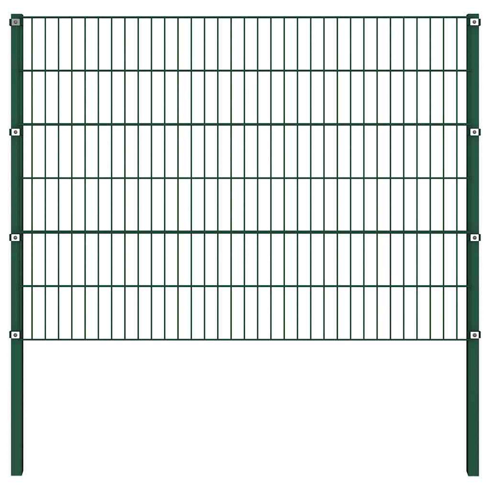 vidaXL Fence Panel with Posts Iron 1730 x 120 cm Green