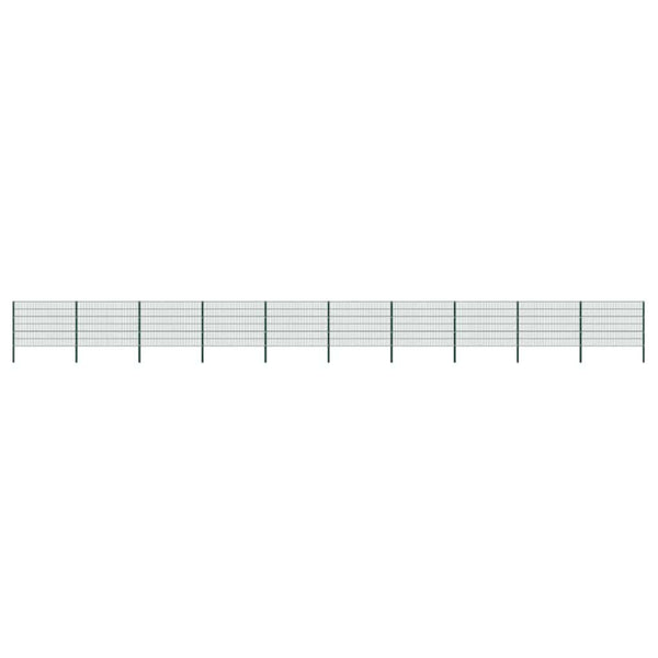 vidaXL Fence Panel with Posts Iron 349 x 160 cm Green