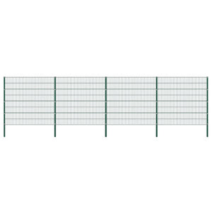 vidaXL Fence Panel with Posts Iron 694.5 x 160 cm Green