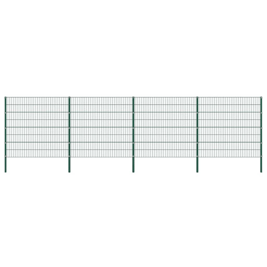 vidaXL Fence Panel with Posts Iron 694.5 x 160 cm Green