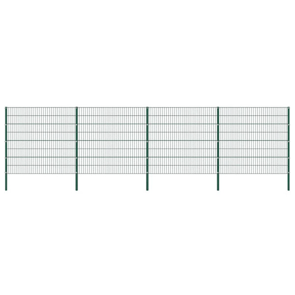 vidaXL Fence Panel with Posts Iron 694.5 x 160 cm Green