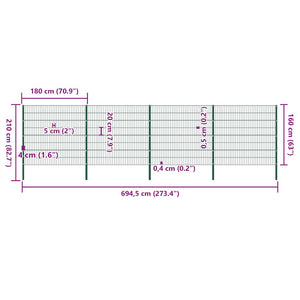 vidaXL Fence Panel with Posts Iron 694.5 x 160 cm Green