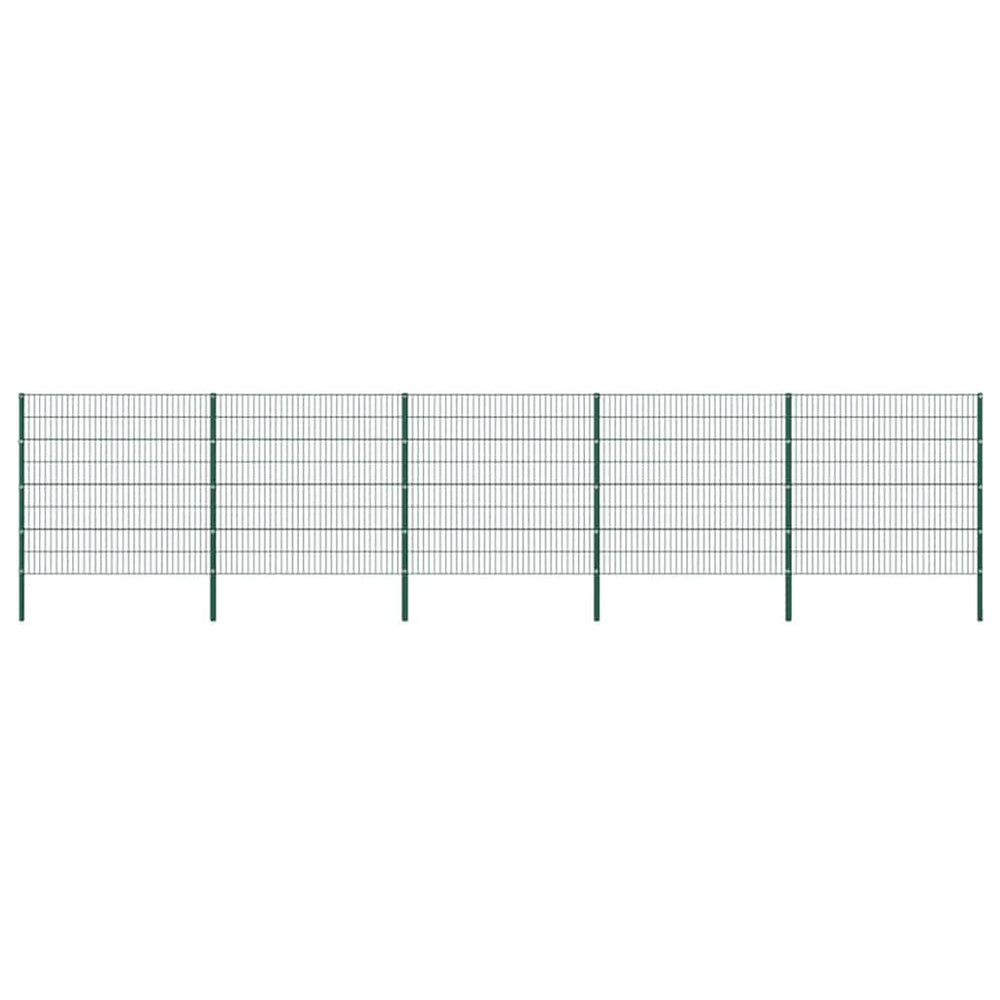 vidaXL Fence Panel with Posts Iron 867 x 160 cm Green